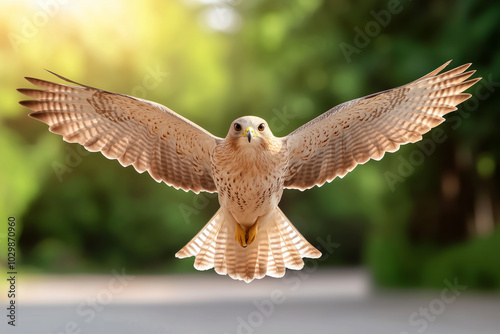 Majestic falcon in flight with wings spread