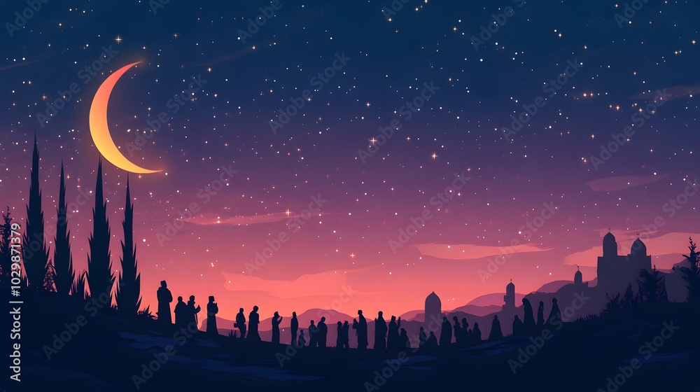 the crescent moon and stars shining the crescent moon and stars shining