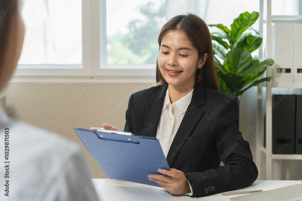 Manager talking with applicant candidate for career path in job interview. Manager talking with applicant candidate for career path in job interview.