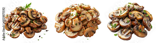 SautÃ©ed mushrooms isolated on transparent PNG, perfect for ingredient ads and recipe designs