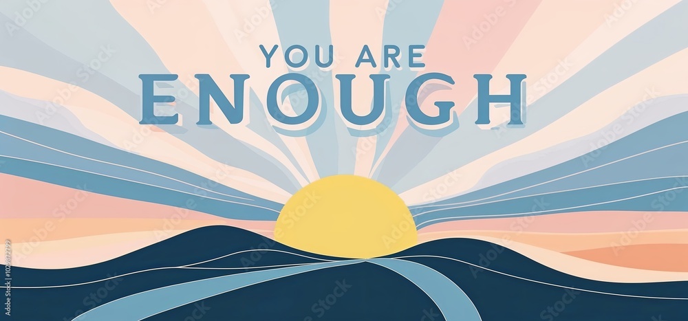 A cheerful sun rising over a mountain with the phrase
