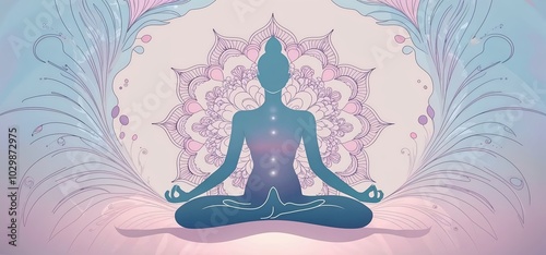 Obraz na płótnie A meditative figure in a yoga pose with flowing mandala patterns surrounding them w salonie