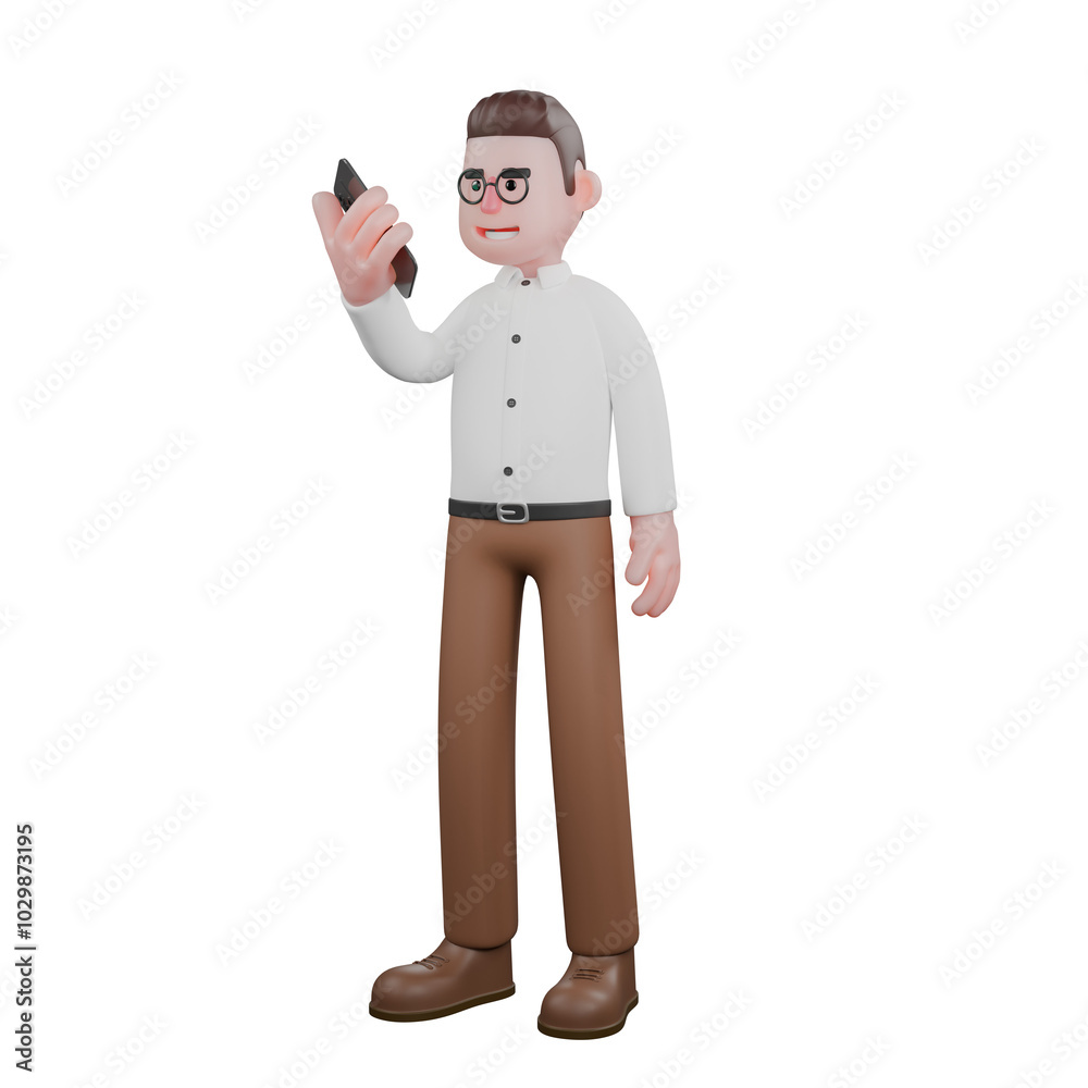 Male Sociologist Professionalism in 3D. A male sociologist stands with his left hand holding a cellphone. Social Observation Services' Male Sociologist Professionalism in 3D. A male sociologist stands with his left hand holding a cellphone. Social Observation Services'