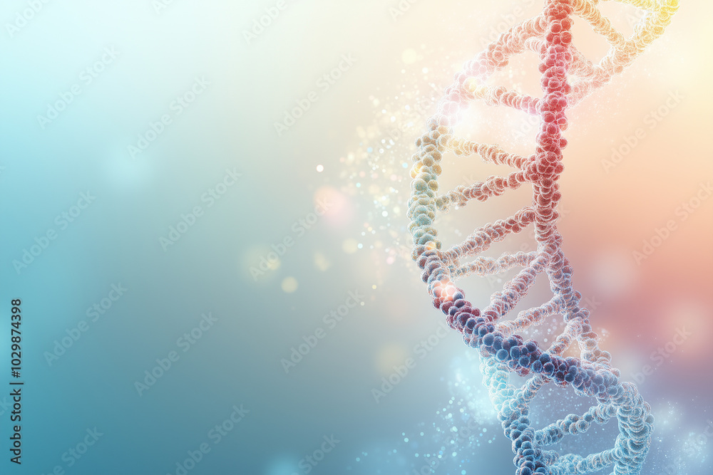 A vibrant and highly detailed illustration of a DNA double helix, showcasing bright colors and intricate structure, perfect for scientific, educational, or medical projects