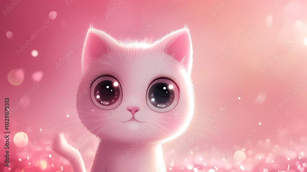 A cute cat character with big, sparkling eyes in the center of a plain pink wallpaper, with soft pastel accents in a kawaii style. 8k UHD, suitable for high-quality printing or digital display. A cute cat character with big, sparkling eyes in the center of a plain pink wallpaper, with soft pastel accents in a kawaii style. 8k UHD, suitable for high-quality printing or digital display.
