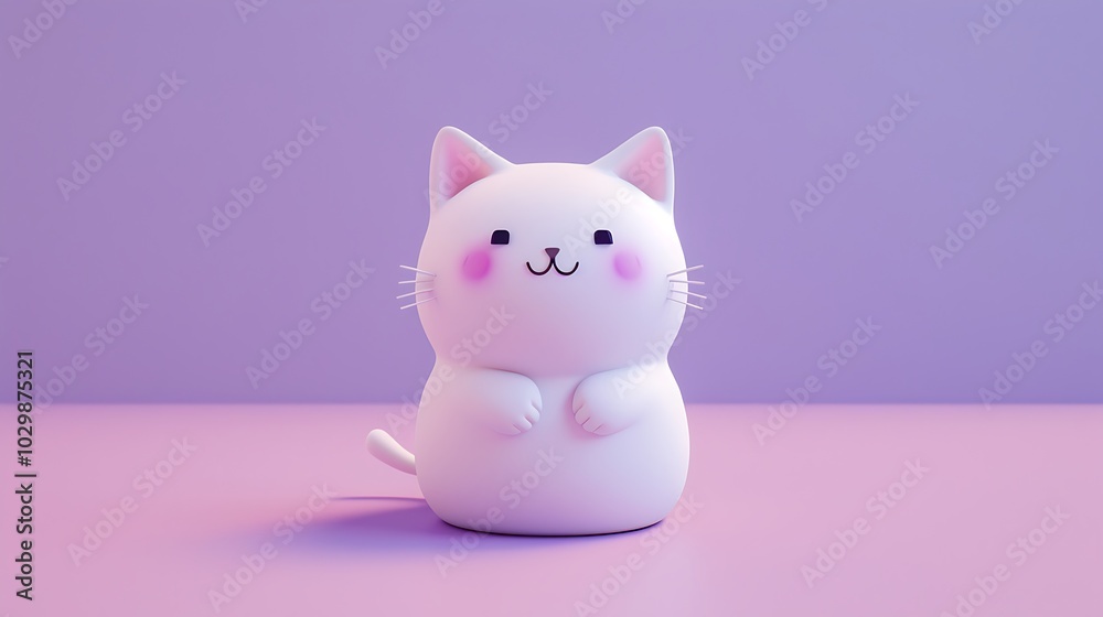 A cute cat character with blushing cheeks in the center of a plain pastel purple background, creating a sweet and playful kawaii-style design. 8k UHD, suitable for high-quality printing or digital A cute cat character with blushing cheeks in the center of a plain pastel purple background, creating a sweet and playful kawaii-style design. 8k UHD, suitable for high-quality printing or digital
