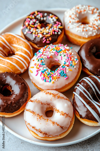 Colorful assorted donuts on a plate