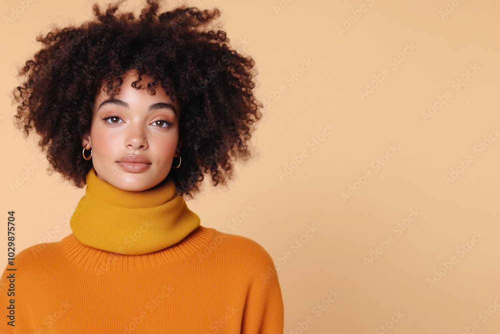 Stylish Autumn Ensemble Highlighting a Model in Fashionable Outfit with a Plain Beige Background for Effective Advertising Stylish Autumn Ensemble Highlighting a Model in Fashionable Outfit with a Plain Beige Background for Effective Advertising