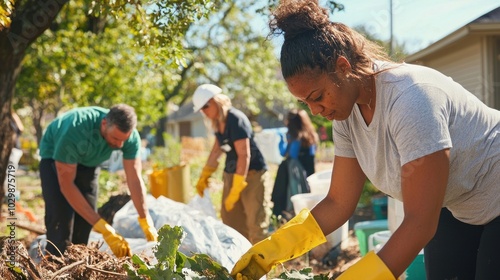 Fototapeta Naklejka Na Ścianę i Meble -  Community members participating in cleanup efforts.