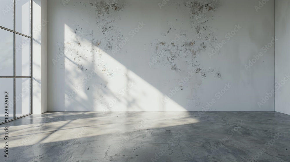 Fototapeta premium White blank wall in empty room with shadow light from window