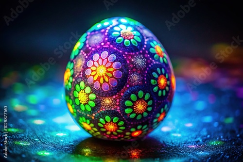 Glowing Neon Egg Illuminating a Dark Room in Macro Photography Style for Stunning Visuals and Unique Art Pieces