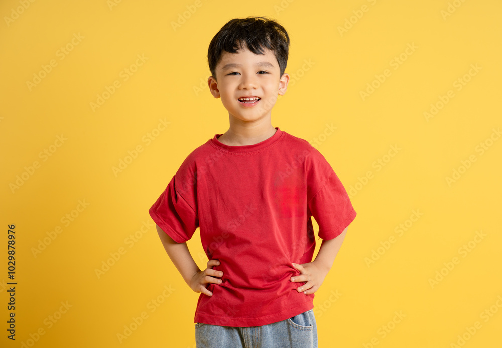 image of asian boy posing on yellow background image of asian boy posing on yellow background
