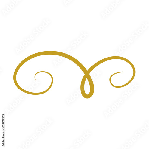 Golden doodle abstract line. Hand drawn curly swishes, swashes and swoops. Vector illustration