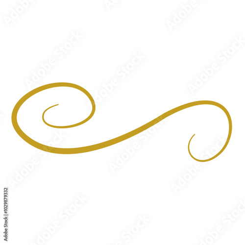 Golden doodle abstract line. Hand drawn curly swishes, swashes and swoops. Vector illustration