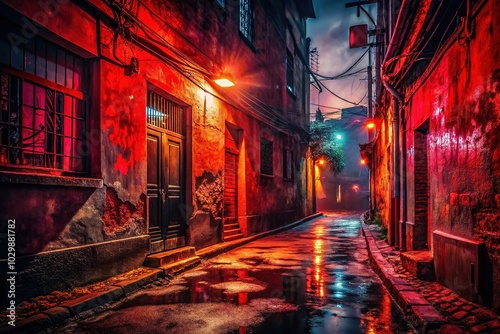 Night Photography of Red Texture Grunge Background with Abstract Patterns, Urban Vibes, and Deep Shadows for Creative Art Projects and Graphic Design