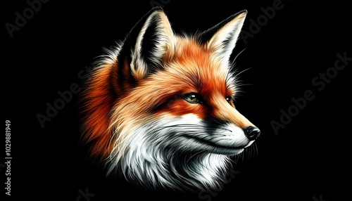 fox digital painting art cartoon watercolori illustration, isolated on black background  photo