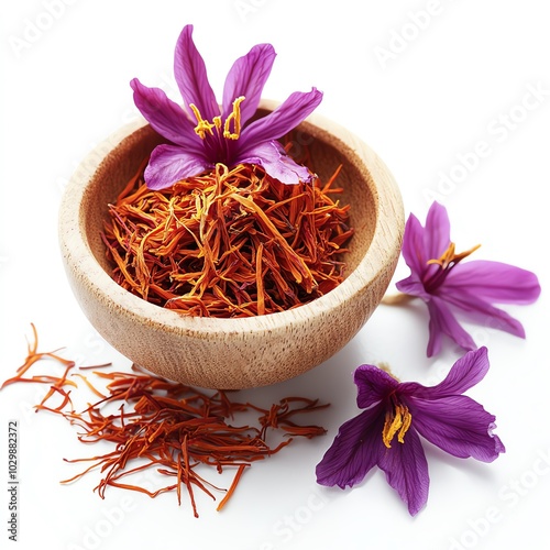 Saffron improves mood on white background. photo