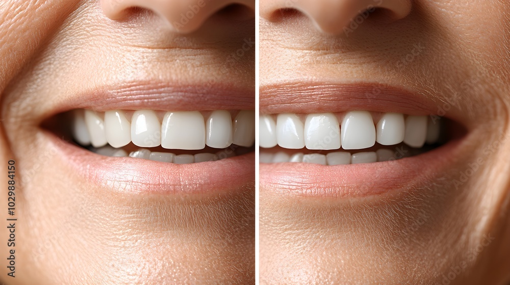 Fototapeta premium Mouth area wrinkle comparison, featuring before images with prominent lines and after treatment results with softer, wrinkle-free skin