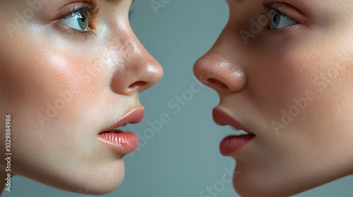 Before-and-after photos of a patient's nose, highlighting the improved breathing and refined appearance, soft lighting, clean layout, Realistic Style, High Resolution