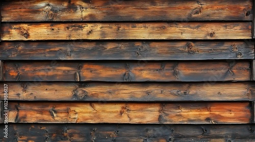 Log siding or clapboard textures a building.