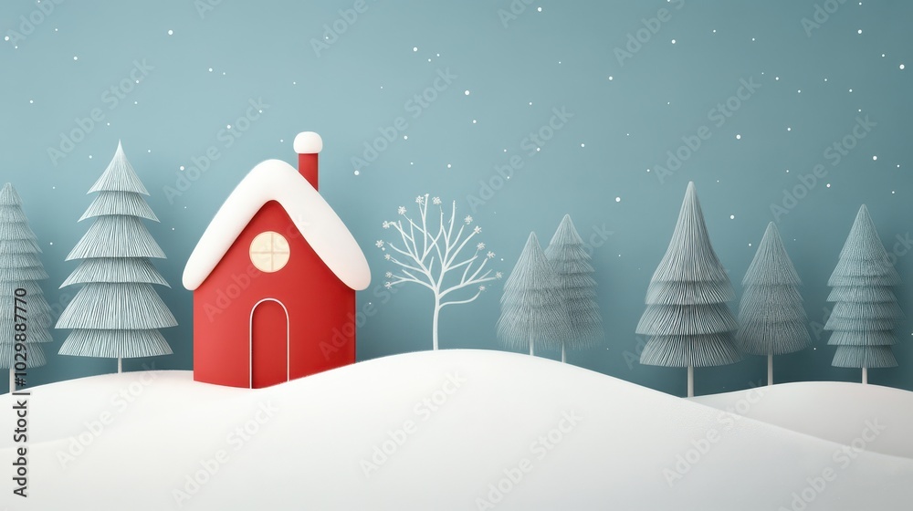Fototapeta premium Cozy Christmas Cottage Amid Snowy Winter Wonderland Landscape