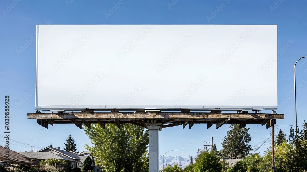 Blank billboard in a suburban neighborhood, perfect for an advertisement, copy space available, high-end magazine photography, deep depth of field, Product photography with high resolution, studio Blank billboard in a suburban neighborhood, perfect for an advertisement, copy space available, high-end magazine photography, deep depth of field, Product photography with high resolution, studio
