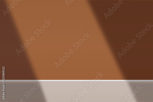 PrintEmpty white display on Brown coffee wall color. Background with window light and shadow. Mockup for presentation, branding products, cosmetics, food, technology or coffee products