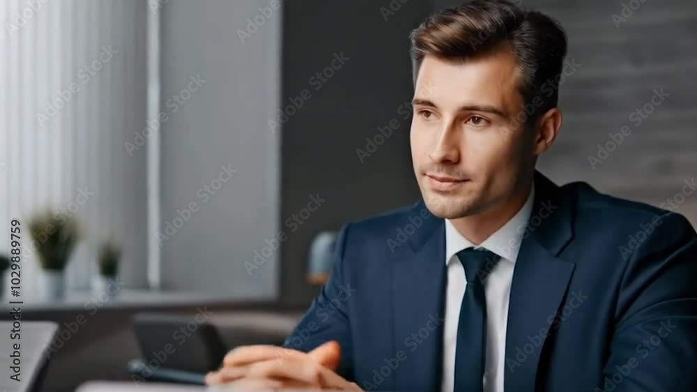 View of business man talking to colleagues about plan during video conference View of business man talking to colleagues about plan during video conference