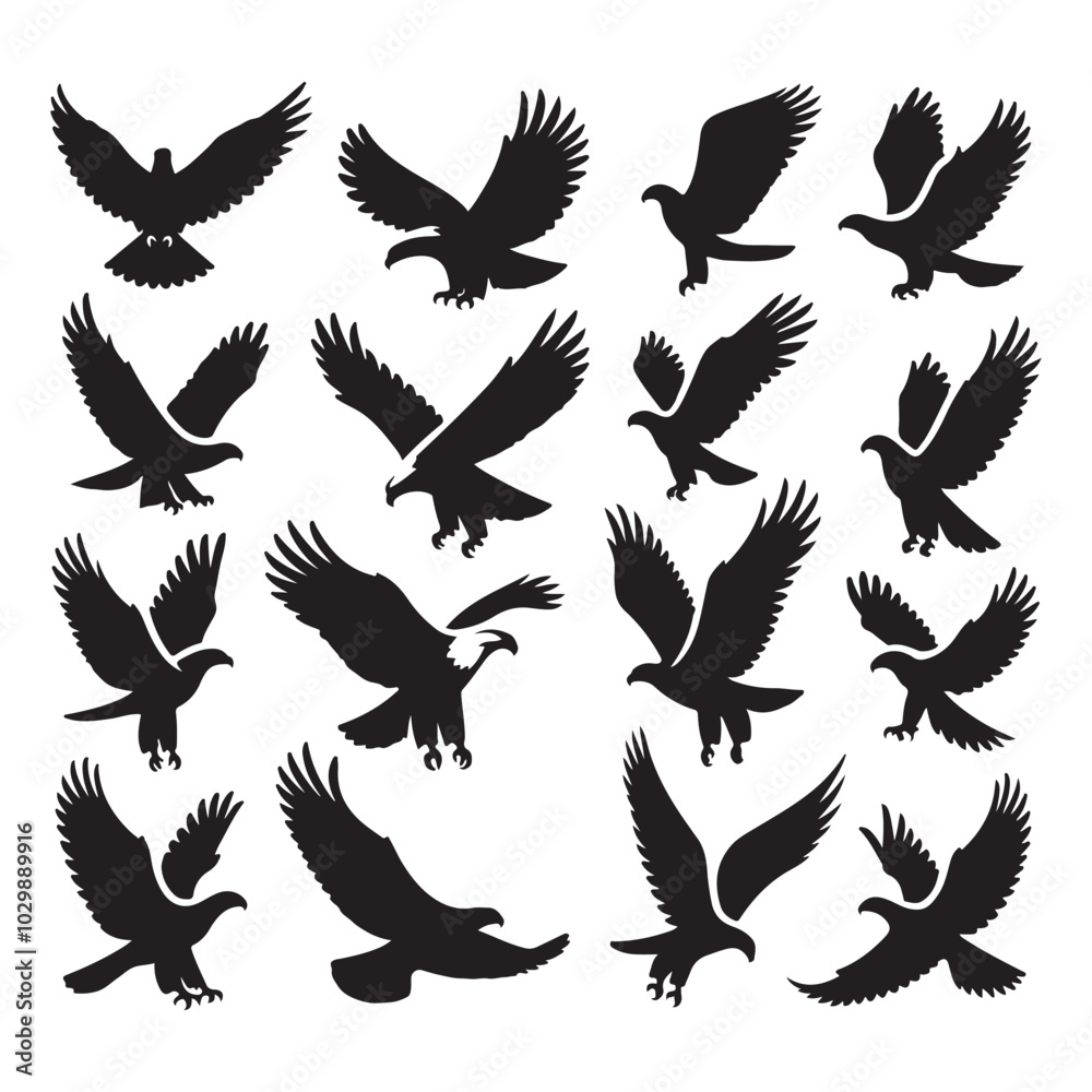 Set of eagle silhouette vector on white background Set of eagle silhouette vector on white background