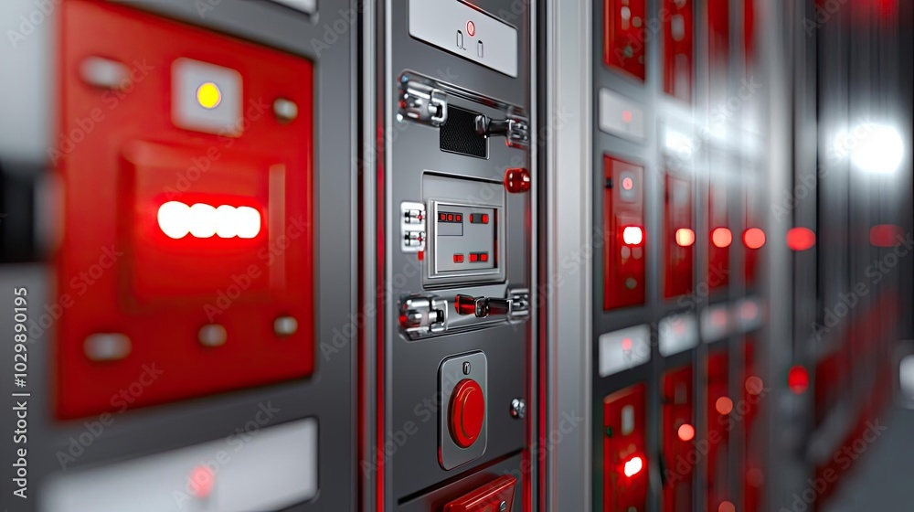 Close-up view of digital control panel with red lights and buttons, isolated on a dark background. Close-up view of digital control panel with red lights and buttons, isolated on a dark background.