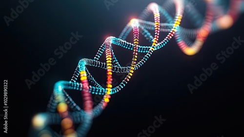 Colorful DNA helix structure on a sleek black background. photo