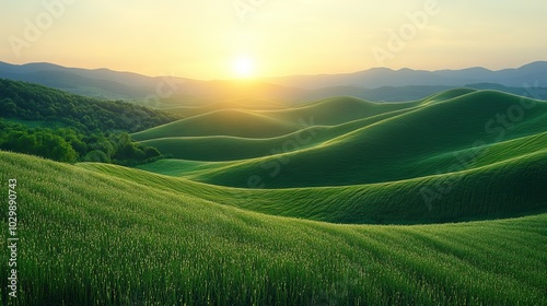 Rolling hills exude tranquility under a clear sky.