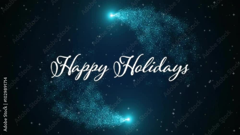Happy Holidays text animation over sparkling blue particles on dark background Happy Holidays text animation over sparkling blue particles on dark background