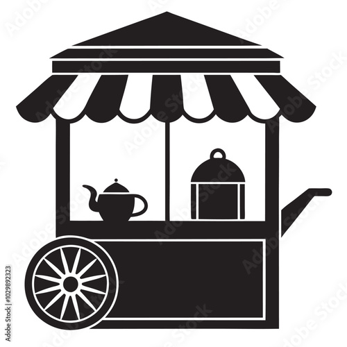  A tea stall silhouette vector icon logo on white background.
