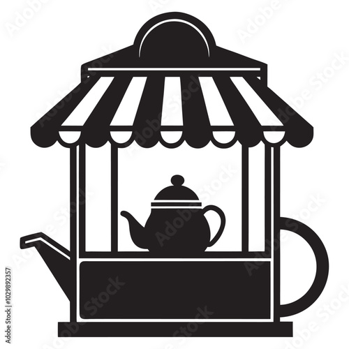  A tea stall silhouette vector icon logo on white background.
