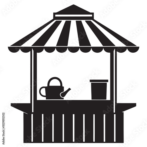  A tea stall silhouette vector icon logo on white background.
