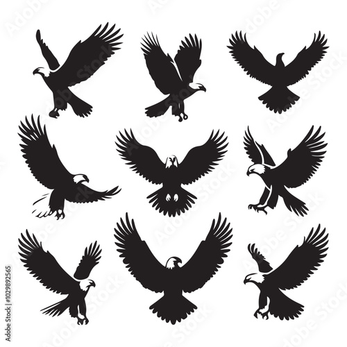 Set of eagle silhouette vector on white background