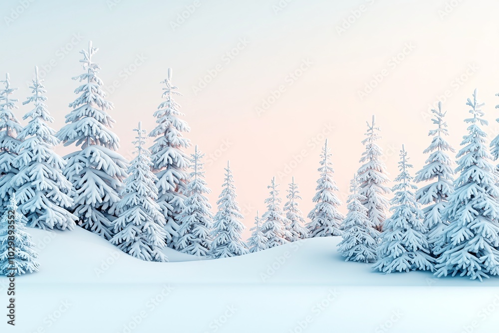 Serene Winter Forest Tranquility - Snow-Covered Trees and Pastel Sky Serene Winter Forest Tranquility - Snow-Covered Trees and Pastel Sky
