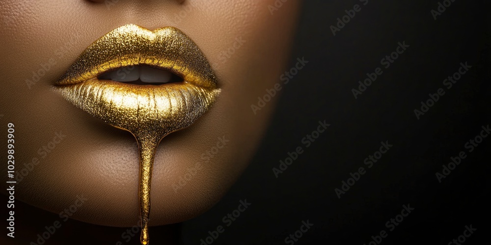 Golden lips, on a black background Golden lips, on a black background