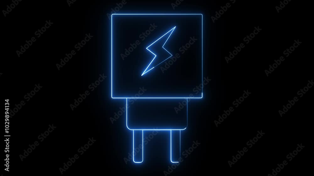 glowing neon blue color mobile phone charger animation icon on black background glowing neon blue color mobile phone charger animation icon on black background