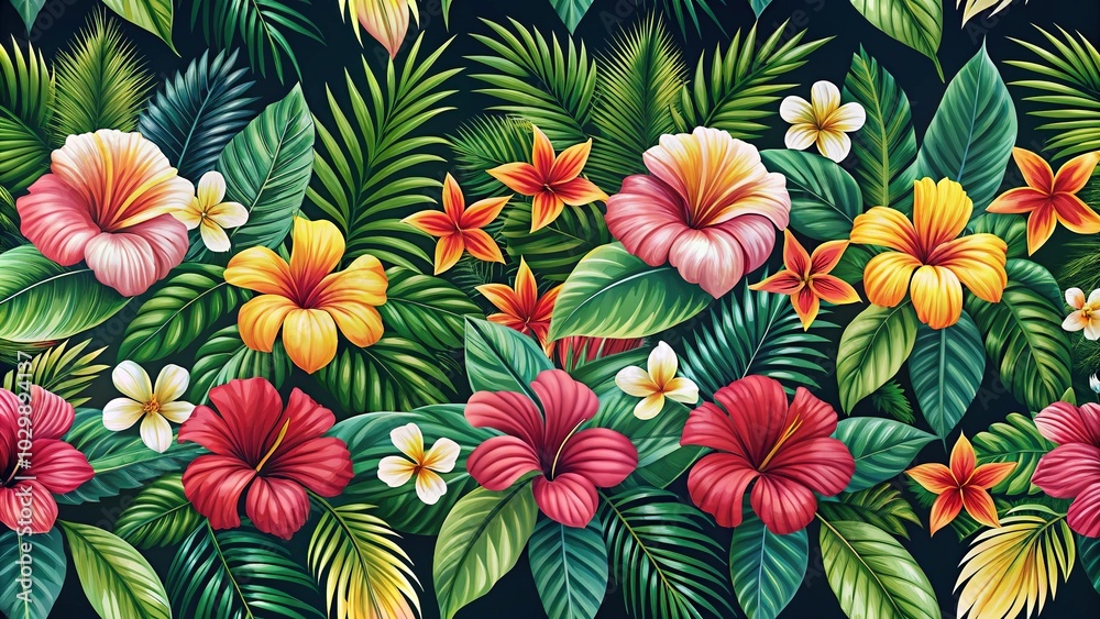 Tropical floral pattern with leading lines Tropical floral pattern with leading lines