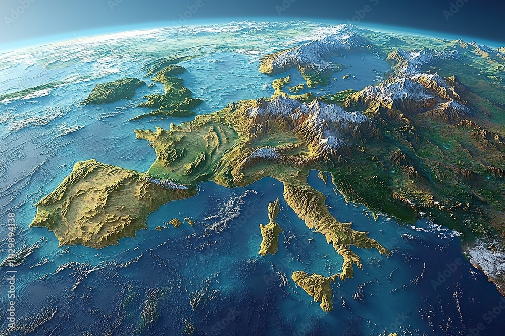 The high-resolution satellite view showcases Eurasia, including Europe and Asia, in a detailed 3D illustration. The high-resolution satellite view showcases Eurasia, including Europe and Asia, in a detailed 3D illustration.