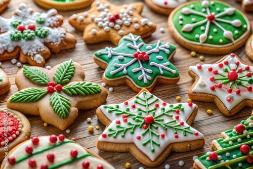 Festive christmas cookies with frosting and sprinkles happy holidays treats