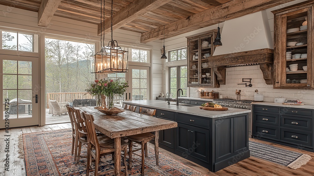 The interior of a rustic kitchen showcases a classic design. The interior of a rustic kitchen showcases a classic design.