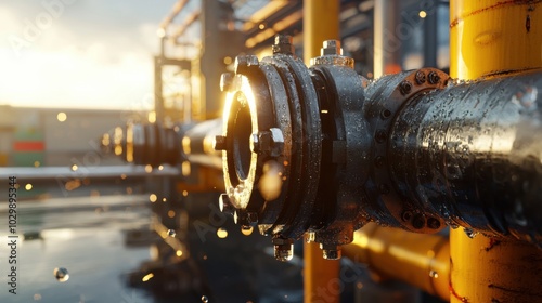 Industrial Water Supply Valves Network - Hyper-Realistic Metal Textures in Factory Setting