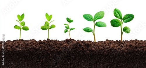 Growing seedlings with rich soil, isolated on white background.