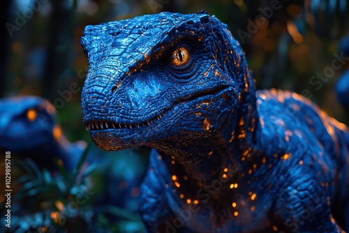 This HD wallpaper showcases a blue dinosaur illustration of a raptor from Jurassic Park and Jurassic World.