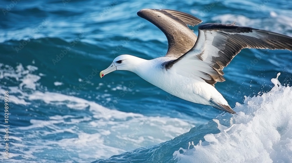 Albatross: An albatross gliding over ocean waves, with its wings stretched wide. Albatross: An albatross gliding over ocean waves, with its wings stretched wide.
