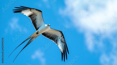 Swallow-tailed Kite: A swallow-tailed kite gliding gracefully in the sky. photo