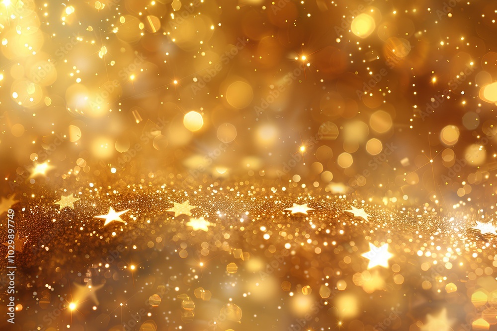 A gold background with stars and blurry lights A gold background with stars and blurry lights
